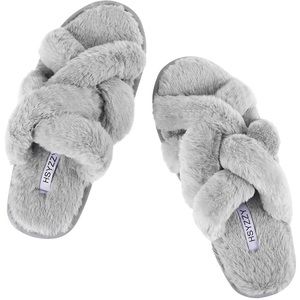 Open Toe Soft Plush Cozy Memory Foam Fur Slippers
